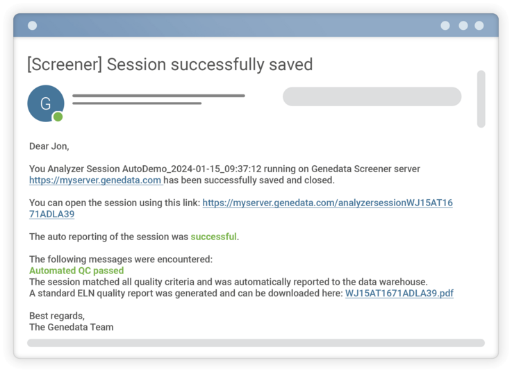 Successful auto reporting of the session